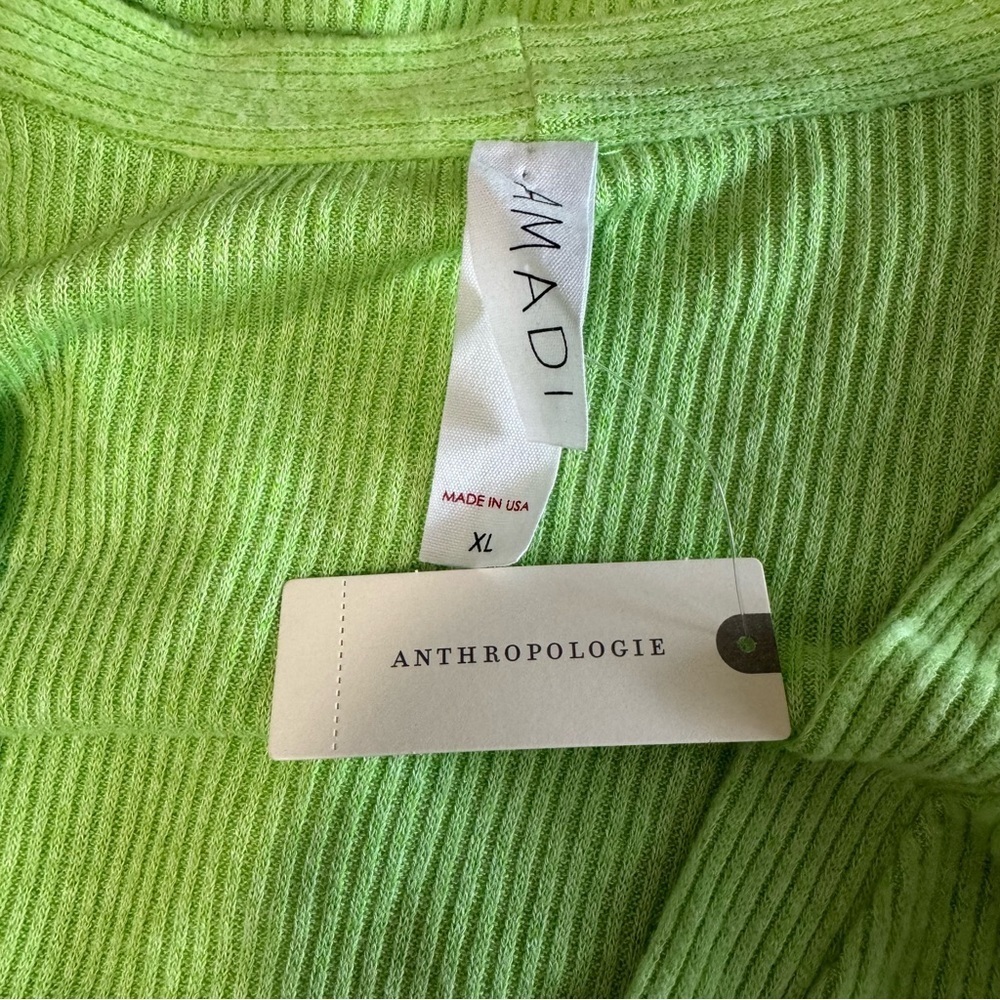 Anthropologie Amadi lime green v-neck cropped knit pull over sweater size XL - Picture 5 of 7